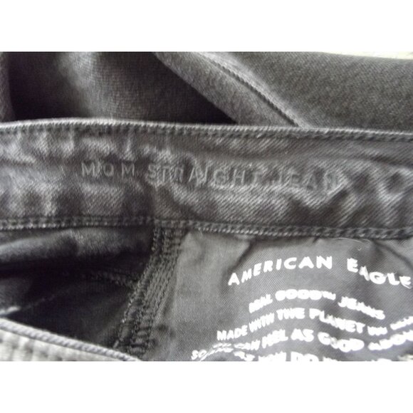 American Eagle Mom Straight Jeans Womens 00 black distressed ripped knee - Picture 3 of 11